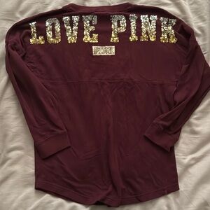 Rhinestone glitter sequin VS PINK burgundy long sleeve M holiday